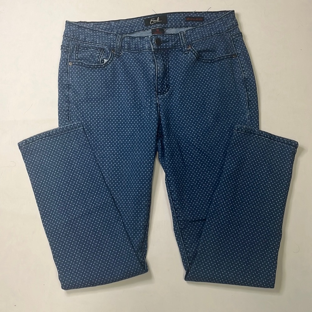 Earl Jean Blue Polka Dot Skinny Ankle Jeans Stretch Denim Size 12